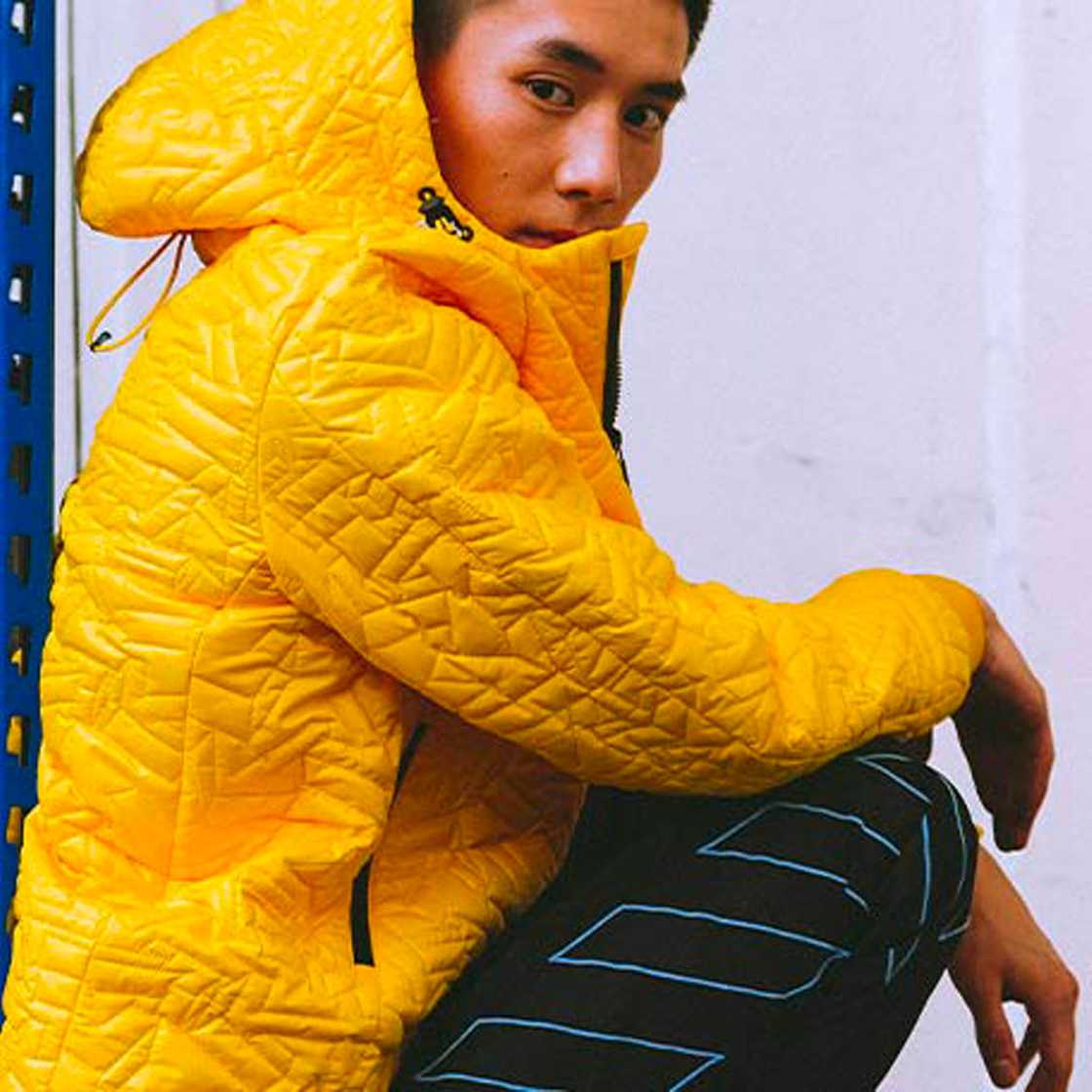 Off-white model yellow jacket